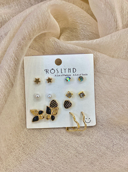 Pack Of Golden and Pearls Studs with Different Shapes