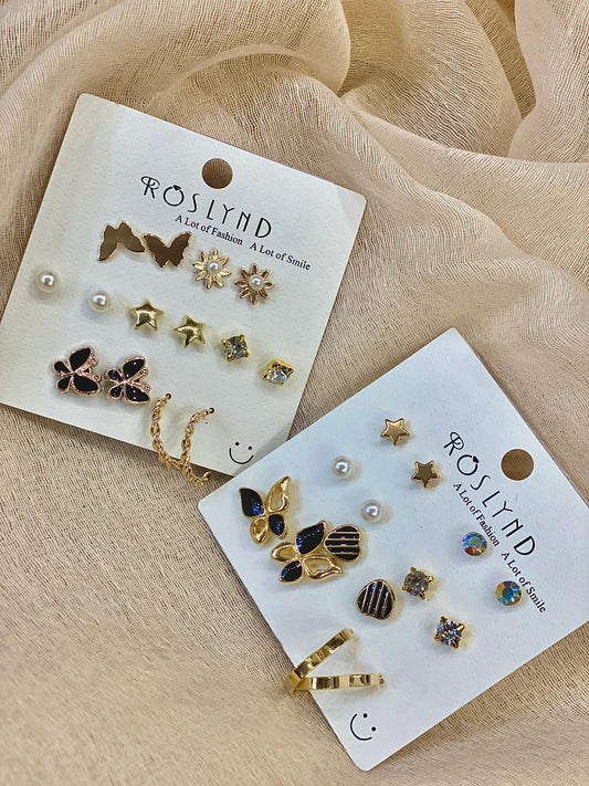 Pack Of Golden and Pearls Studs with Different Shapes