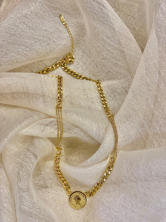Gold Neckpiece Featuring Two Distinct Chain Style With Ancient Australian Dial