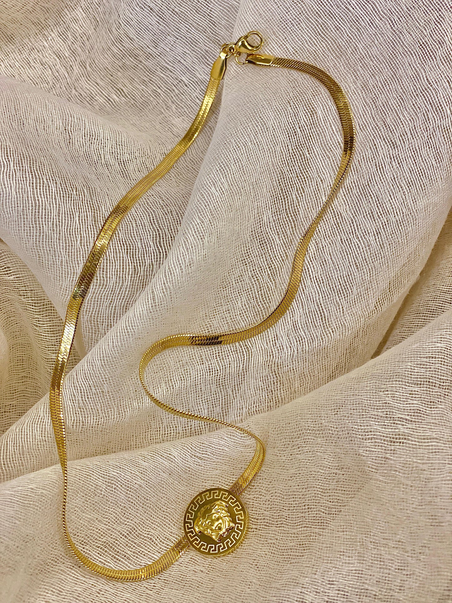 Gold Snake Chain Neckpiece With Versace-inspired Gold Dial centerpiece