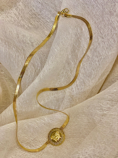Gold Snake Chain Neckpiece With Versace-inspired Gold Dial centerpiece