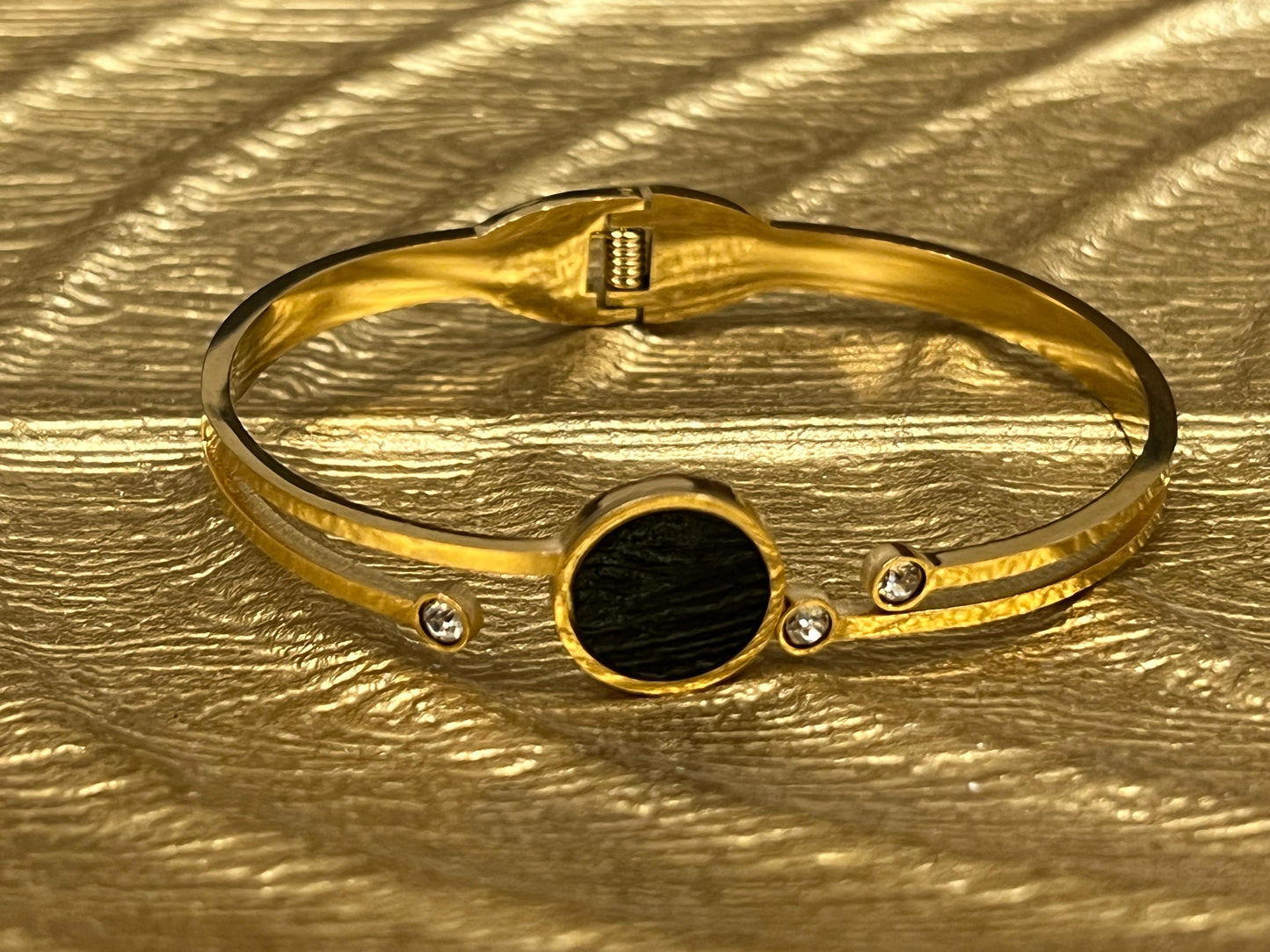 Stainless Steel Gold Bracelet  with Black Round Stone