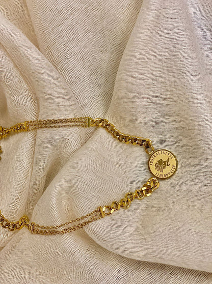 Gold Neckpiece Featuring Two Distinct Chain Style With Ancient Australian Dial