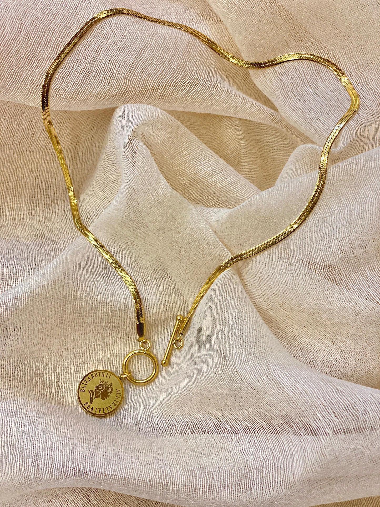 Gold Snake Chain Neckpiece With New Front Lock  Style